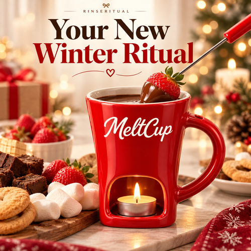 RinseRitual Ceramic Fondue Mug with Tealight Warmer and Dipping Fork