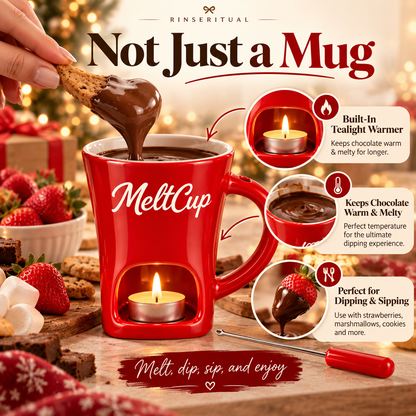 RinseRitual Ceramic Fondue Mug with Tealight Warmer and Dipping Fork