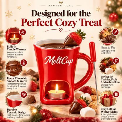 RinseRitual Ceramic Fondue Mug with Tealight Warmer and Dipping Fork