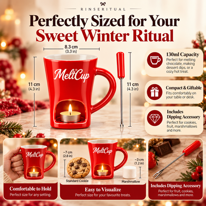 RinseRitual Ceramic Fondue Mug with Tealight Warmer and Dipping Fork